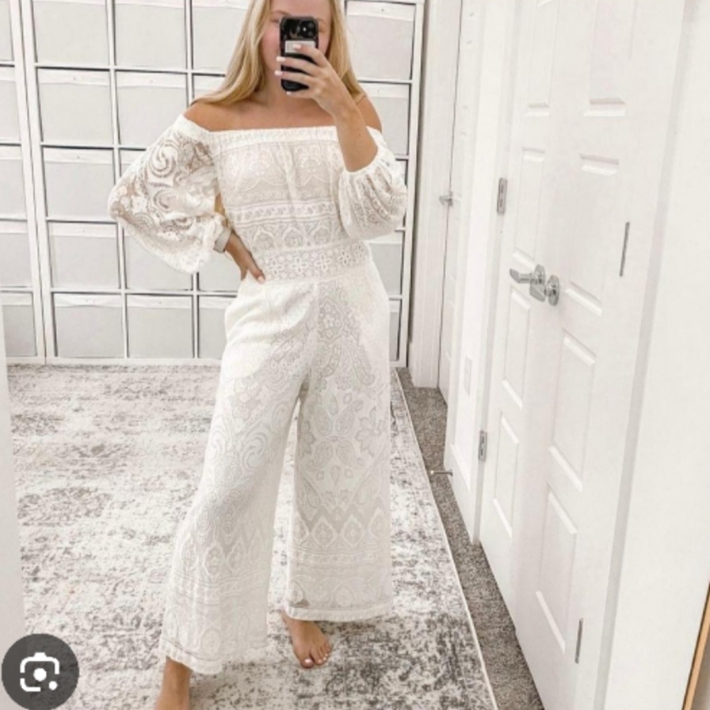 Anthropologie Farm Cream Lace Jumpsuit